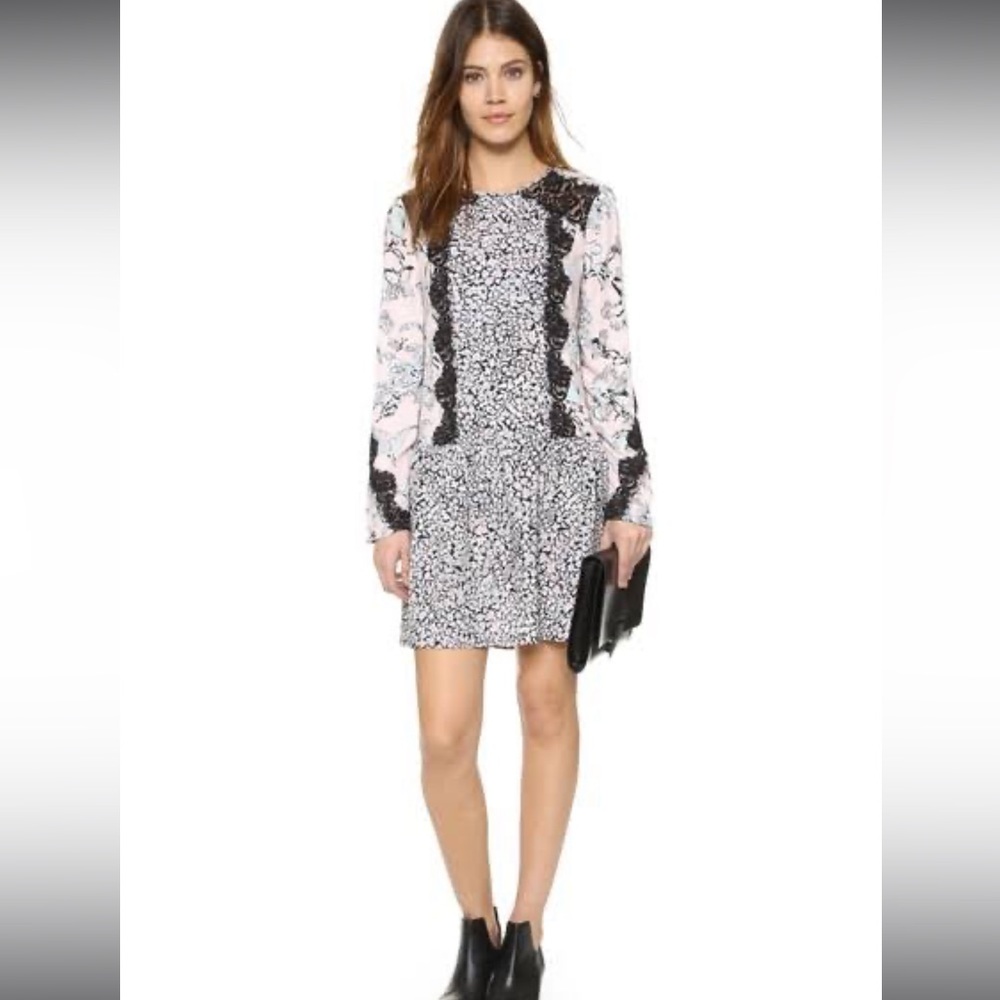 BCBG long sleeve floral dress with lace details